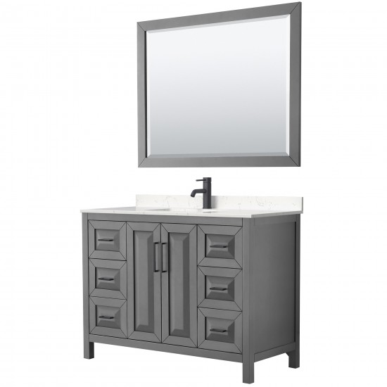 Daria 48" Single Vanity in Dark Gray, Carrara Marble Top, Black Trim, 46" Mirror