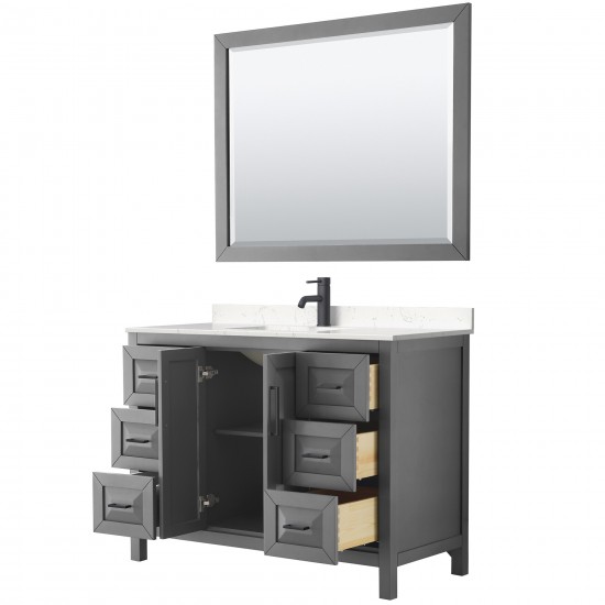 Daria 48" Single Vanity in Dark Gray, Carrara Marble Top, Black Trim, 46" Mirror