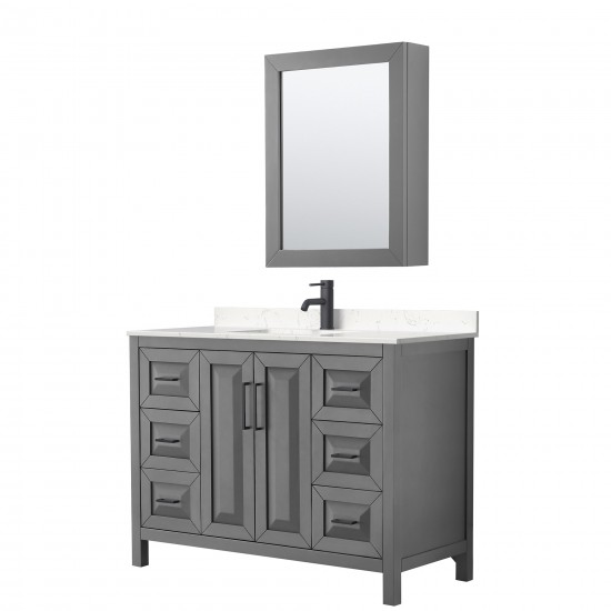 Daria 48" Gray Single Vanity, Carrara Marble Top, Black Trim, Medicine Cabinet