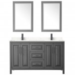 Daria 60" Dark Gray Double Vanity, Carrara Marble Top, Black Trim, 24" Mirrors