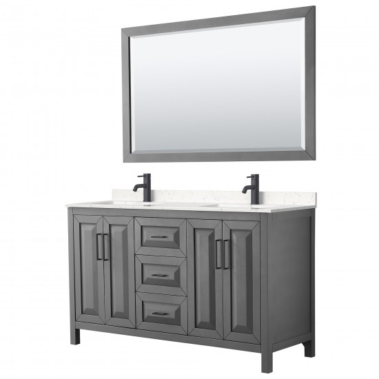 Daria 60" Double Vanity in Dark Gray, Carrara Marble Top, Black Trim, 58" Mirror