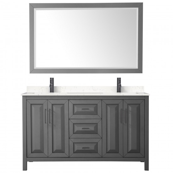 Daria 60" Double Vanity in Dark Gray, Carrara Marble Top, Black Trim, 58" Mirror