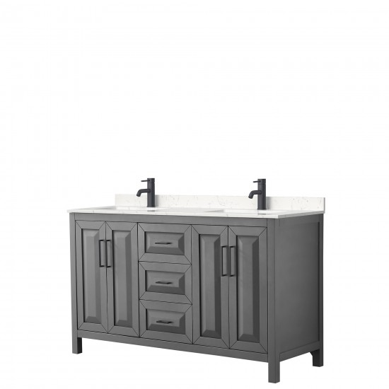 Daria 60" Double Vanity in Dark Gray, Carrara Cultured Marble Top, Black Trim