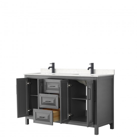 Daria 60" Double Vanity in Dark Gray, Carrara Cultured Marble Top, Black Trim