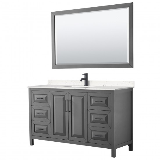 Daria 60" Single Vanity in Dark Gray, Carrara Marble Top, Black Trim, 58" Mirror