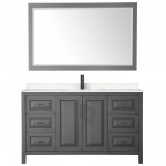 Daria 60" Single Vanity in Dark Gray, Carrara Marble Top, Black Trim, 58" Mirror
