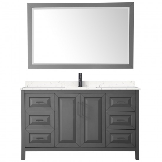 Daria 60" Single Vanity in Dark Gray, Carrara Marble Top, Black Trim, 58" Mirror