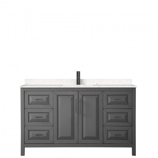 Daria 60" Single Vanity in Dark Gray, Carrara Cultured Marble Top, Black Trim