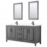 Daria 72" Dark Gray Double Vanity, Carrara Marble Top, Black Trim, 24" Mirrors