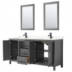 Daria 72" Dark Gray Double Vanity, Carrara Marble Top, Black Trim, 24" Mirrors