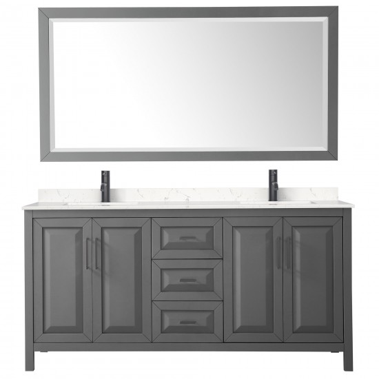 Daria 72" Double Vanity in Dark Gray, Carrara Marble Top, Black Trim, 70" Mirror