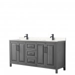 Daria 72" Double Vanity in Dark Gray, Carrara Cultured Marble Top, Black Trim