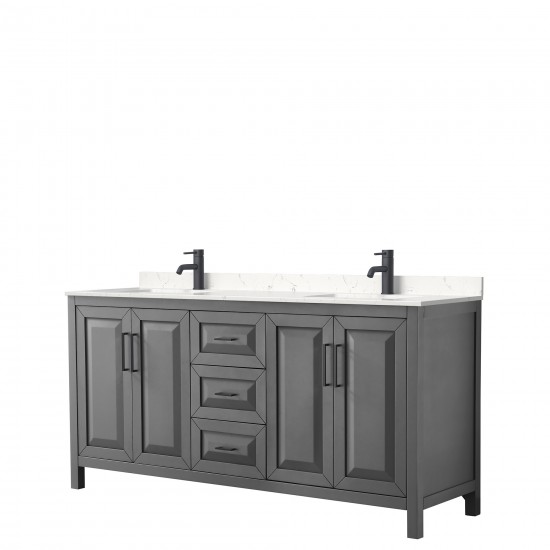 Daria 72" Double Vanity in Dark Gray, Carrara Cultured Marble Top, Black Trim