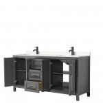 Daria 72" Double Vanity in Dark Gray, Carrara Cultured Marble Top, Black Trim