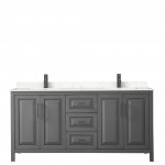 Daria 72" Double Vanity in Dark Gray, Carrara Cultured Marble Top, Black Trim