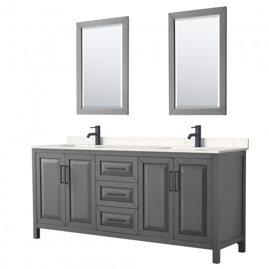 Daria 80" Dark Gray Double Vanity, Carrara Marble Top, Black Trim, 24" Mirrors