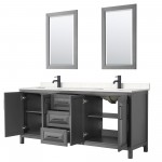 Daria 80" Dark Gray Double Vanity, Carrara Marble Top, Black Trim, 24" Mirrors