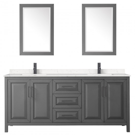 Daria 80" Dark Gray Double Vanity, Carrara Marble Top, Black Trim, 24" Mirrors