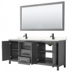 Daria 80" Double Vanity in Dark Gray, Carrara Marble Top, Black Trim, 70" Mirror