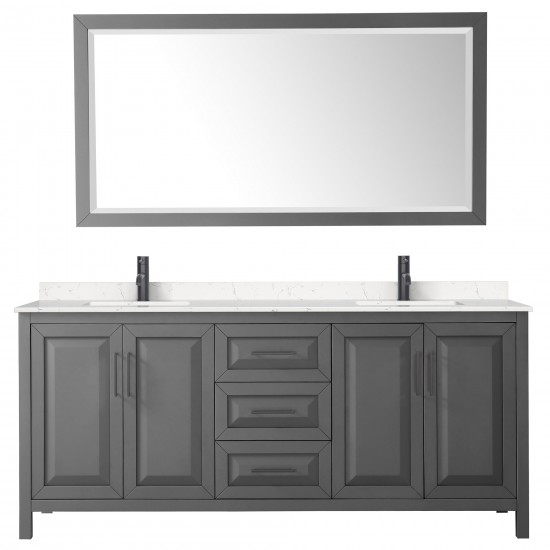 Daria 80" Double Vanity in Dark Gray, Carrara Marble Top, Black Trim, 70" Mirror