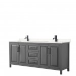 Daria 80" Double Vanity in Dark Gray, Carrara Cultured Marble Top, Black Trim