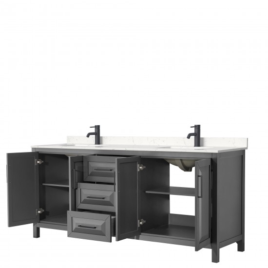 Daria 80" Double Vanity in Dark Gray, Carrara Cultured Marble Top, Black Trim