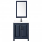 Daria 30" Single Vanity in Dark Blue, Carrara Marble Top, Black Trim, 24" Mirror