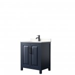 Daria 30" Single Vanity in Dark Blue, Carrara Cultured Marble Top, Black Trim