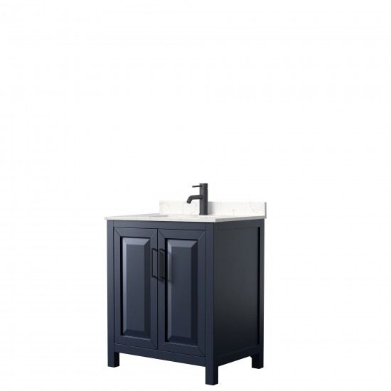 Daria 30" Single Vanity in Dark Blue, Carrara Cultured Marble Top, Black Trim