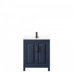 Daria 30" Single Vanity in Dark Blue, Carrara Cultured Marble Top, Black Trim