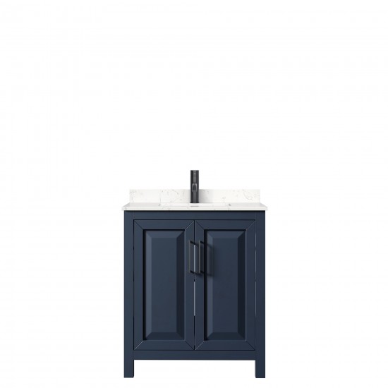 Daria 30" Single Vanity in Dark Blue, Carrara Cultured Marble Top, Black Trim