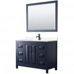 Daria 48" Single Vanity in Dark Blue, Carrara Marble Top, Black Trim, 46" Mirror