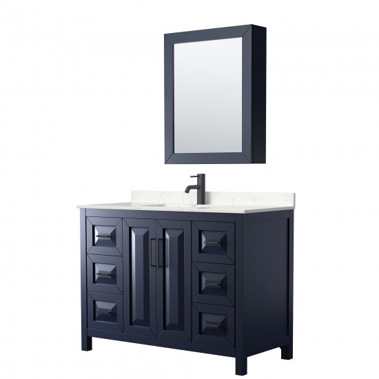 Daria 48" Blue Single Vanity, Carrara Marble Top, Black Trim, Medicine Cabinet