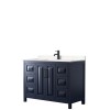 Daria 48" Single Vanity in Dark Blue, Carrara Cultured Marble Top, Black Trim
