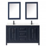 Daria 60" Blue Double Vanity, Carrara Marble Top, Black Trim, Medicine Cabinets