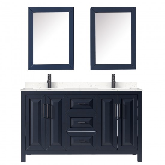 Daria 60" Blue Double Vanity, Carrara Marble Top, Black Trim, Medicine Cabinets