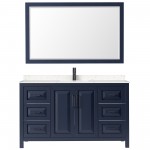 Daria 60" Single Vanity in Dark Blue, Carrara Marble Top, Black Trim, 58" Mirror