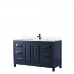 Daria 60" Single Vanity in Dark Blue, Carrara Cultured Marble Top, Black Trim