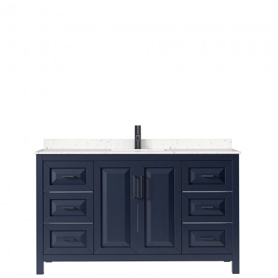 Daria 60" Single Vanity in Dark Blue, Carrara Cultured Marble Top, Black Trim