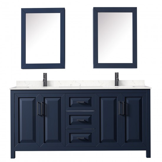 Daria 72" Blue Double Vanity, Carrara Marble Top, Black Trim, Medicine Cabinets