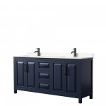 Daria 72" Double Vanity in Dark Blue, Carrara Cultured Marble Top, Black Trim