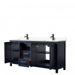 Daria 72" Double Vanity in Dark Blue, Carrara Cultured Marble Top, Black Trim