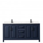 Daria 72" Double Vanity in Dark Blue, Carrara Cultured Marble Top, Black Trim