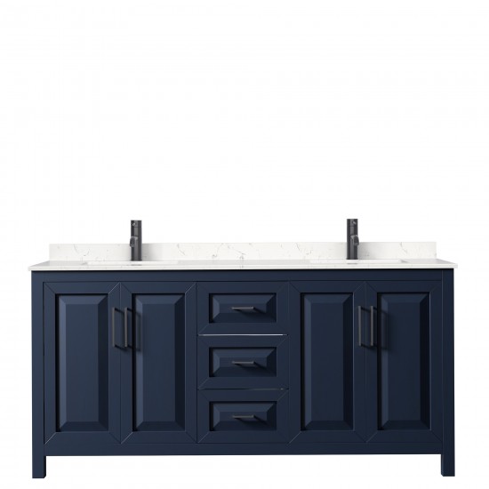 Daria 72" Double Vanity in Dark Blue, Carrara Cultured Marble Top, Black Trim