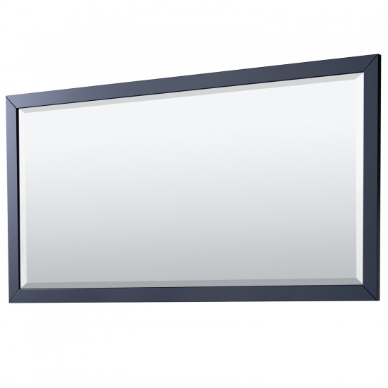 Daria 80" Double Vanity in Dark Blue, Carrara Marble Top, Black Trim, 70" Mirror