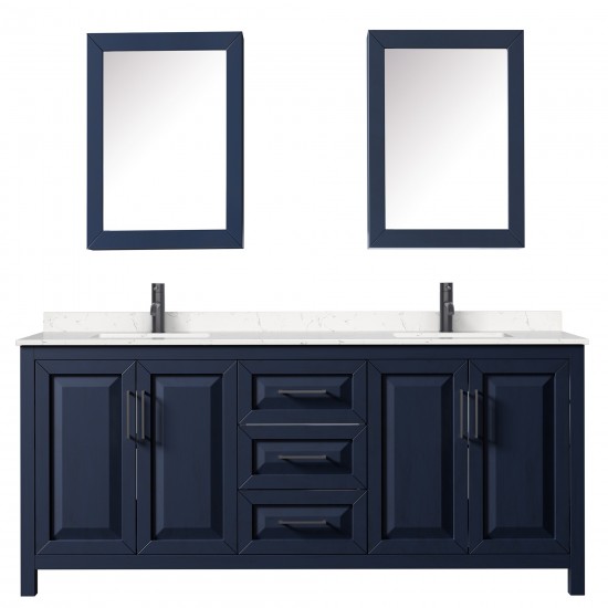 Daria 80" Blue Double Vanity, Carrara Marble Top, Black Trim, Medicine Cabinets