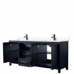 Daria 80" Double Vanity in Dark Blue, Carrara Cultured Marble Top, Black Trim