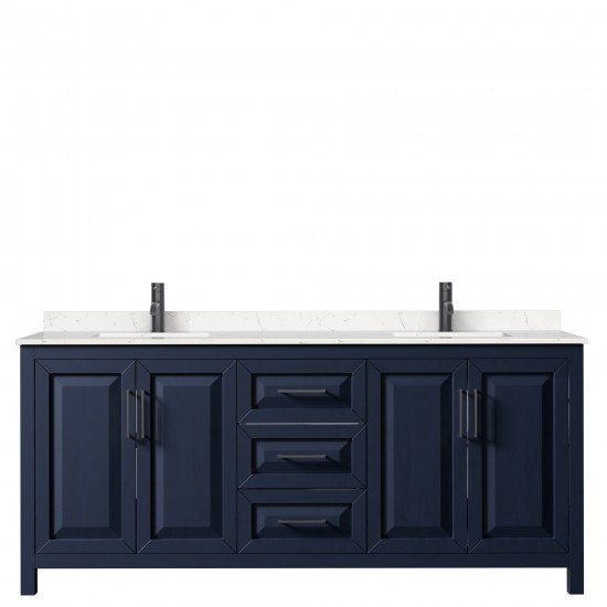 Daria 80" Double Vanity in Dark Blue, Carrara Cultured Marble Top, Black Trim