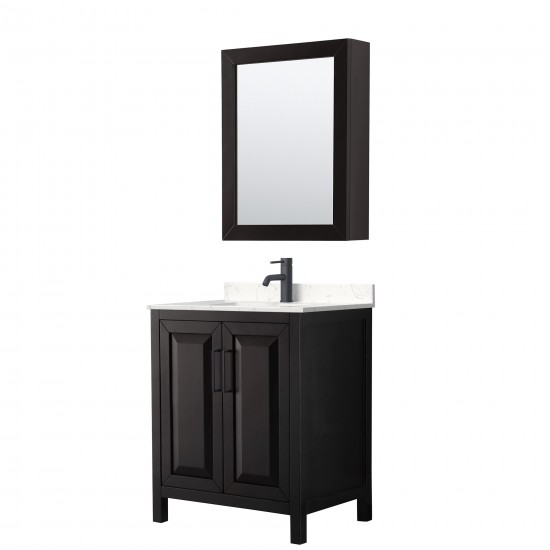 Daria 30" Espresso Single Vanity, Carrara Marble Top, Trim, Medicine Cabinet