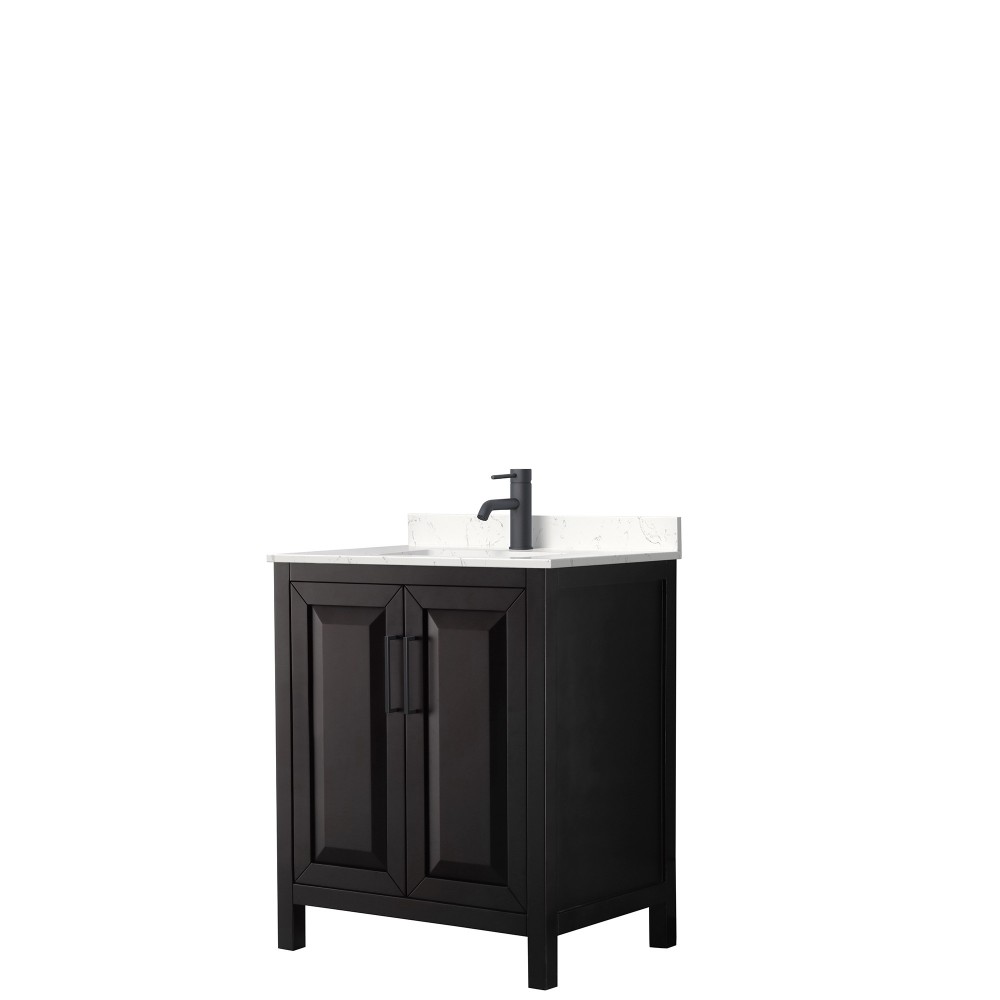 Daria 30" Single Vanity in Dark Espresso, Carrara Marble Top, Black Trim